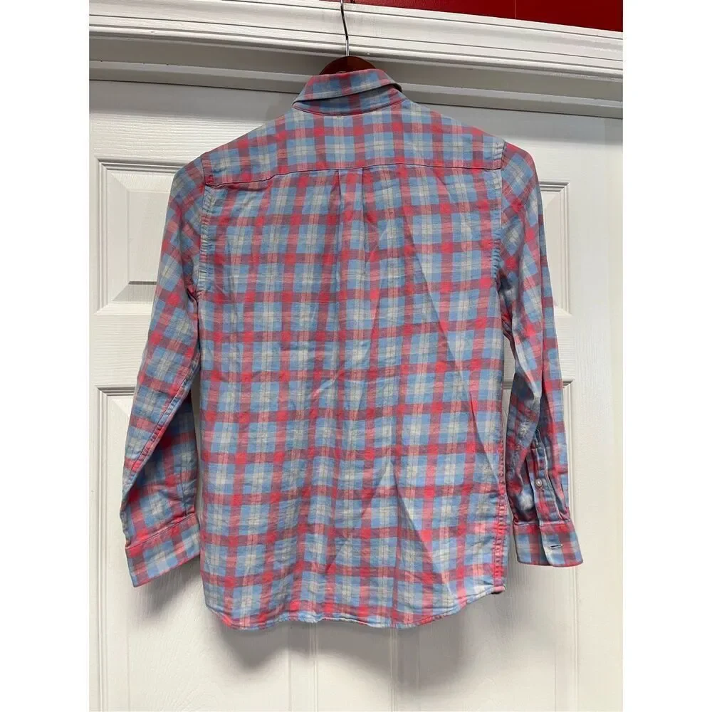 Vineyard Vines Pink & Blue Plaid Whale Shirt Linen Blend Button Down sz M